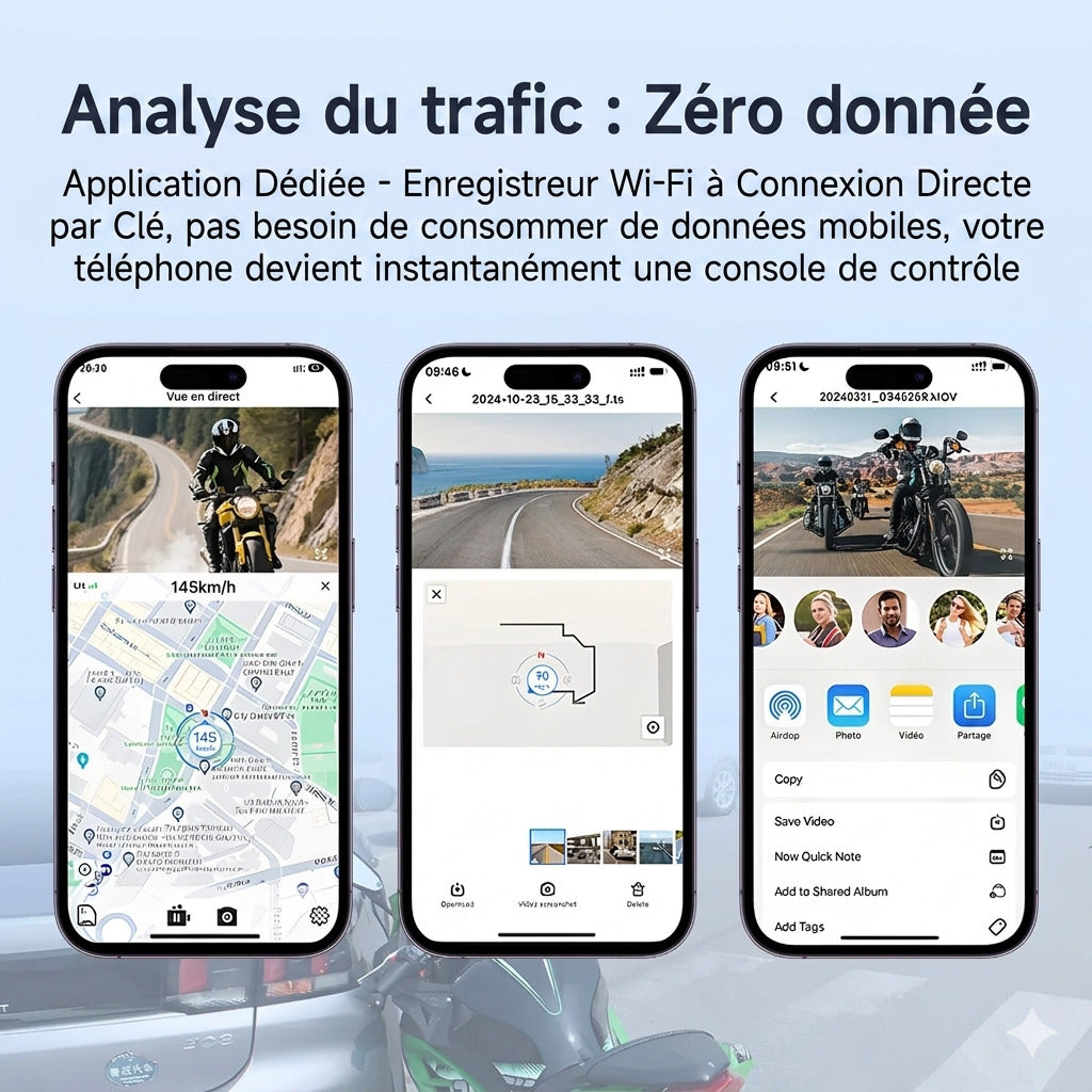 Dashcam Moto Double Caméra 720P — Étanche IPx67, Vision Nocturne & GPS