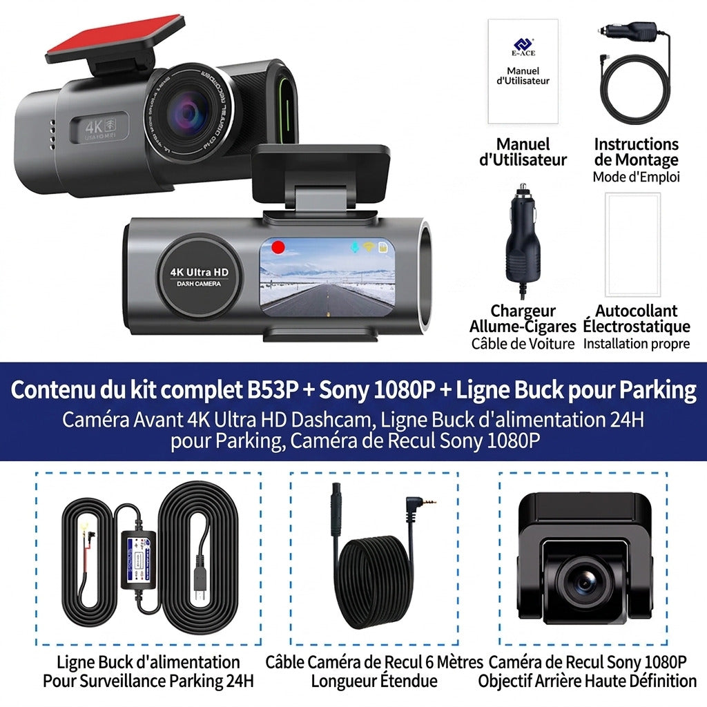 Dashcam Voiture 4K — Caméra Arrière, Vision Nocturne & GPS