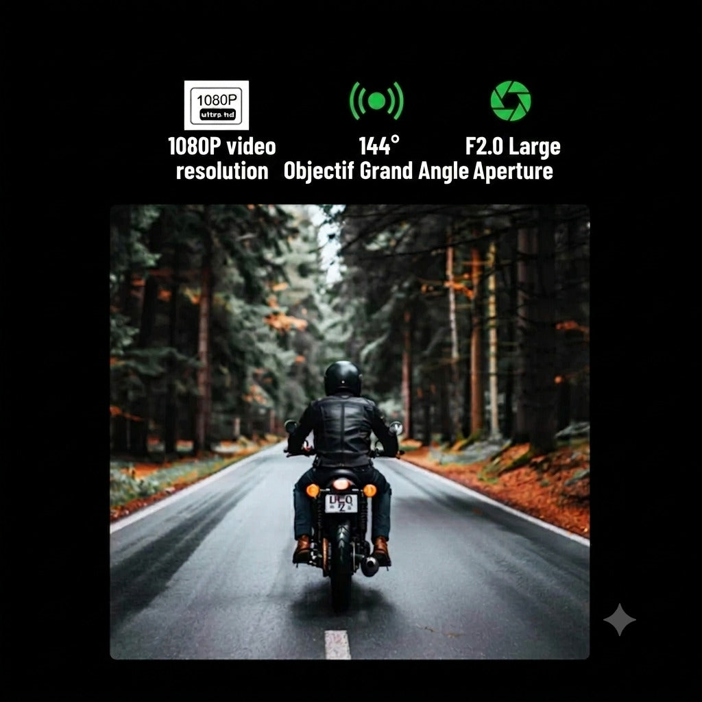Dashcam Moto 1080P Étanche IP66 — Grand Angle 150°