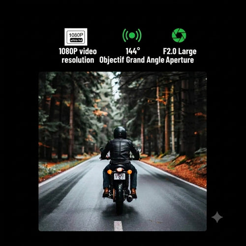 Dashcam Moto 1080P Étanche IP66 — Grand Angle 150°