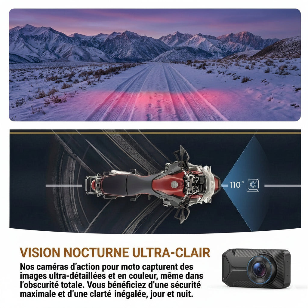 Dashcam Moto 2K Sans Écran — Étanche IP66, Vision Nocturne & WiFi
