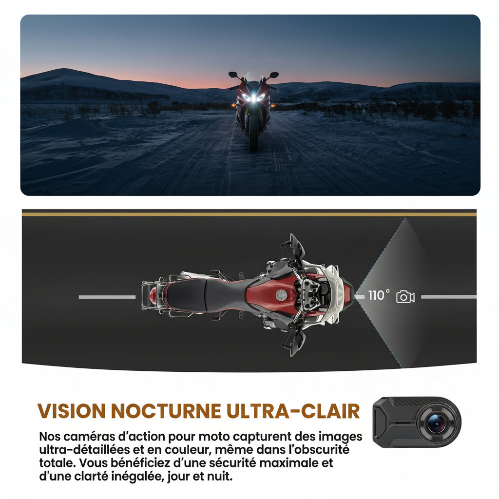 Dashcam Moto 2K Sans Écran — Étanche IP66, Vision Nocturne & WiFi