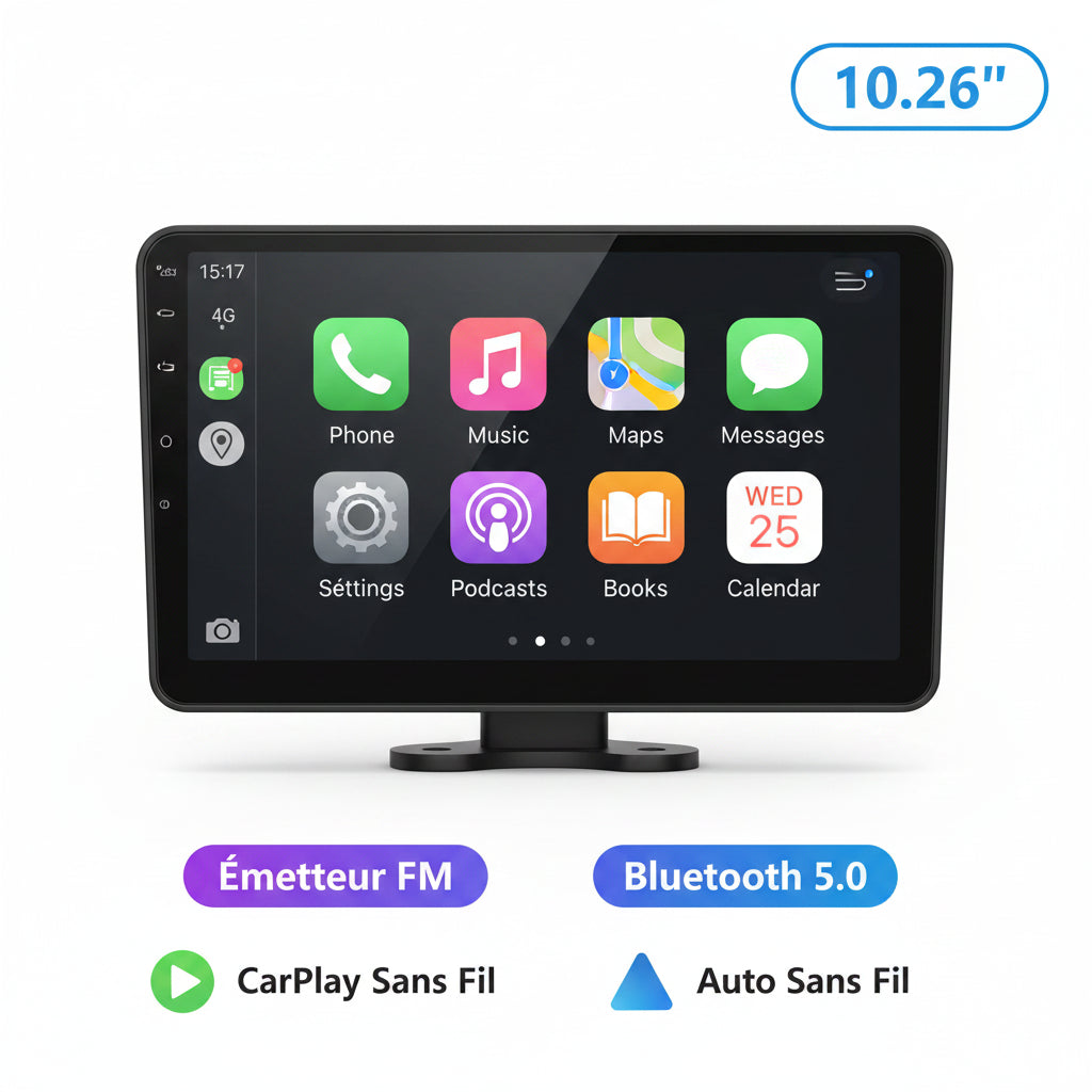 Dashcam Voiture 4K avec Caméra Arrière 1080P, CarPlay Sans Fil