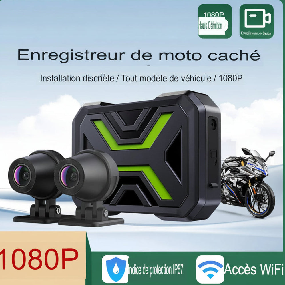 Dashcam Moto Double Objectif 1080P — Étanche IPX67, WiFi & Vision Nocturne