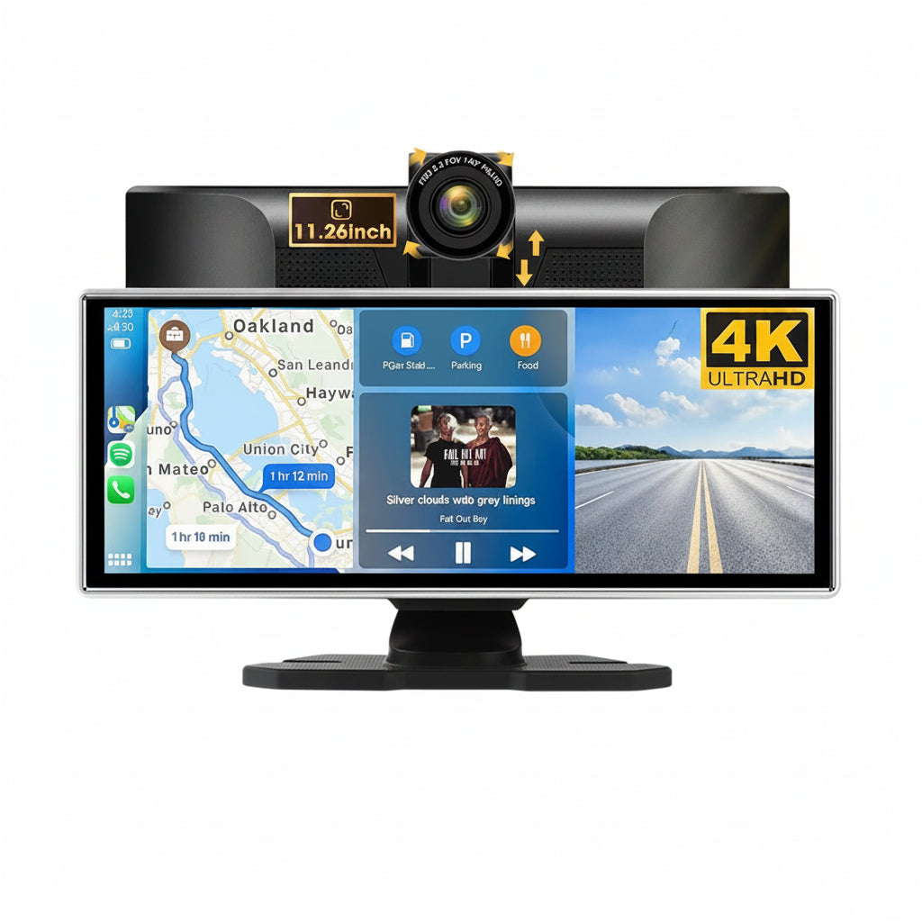 Dashcam Voiture Rétroviseur 4K — Caméra Arrière & CarPlay Sans Fil