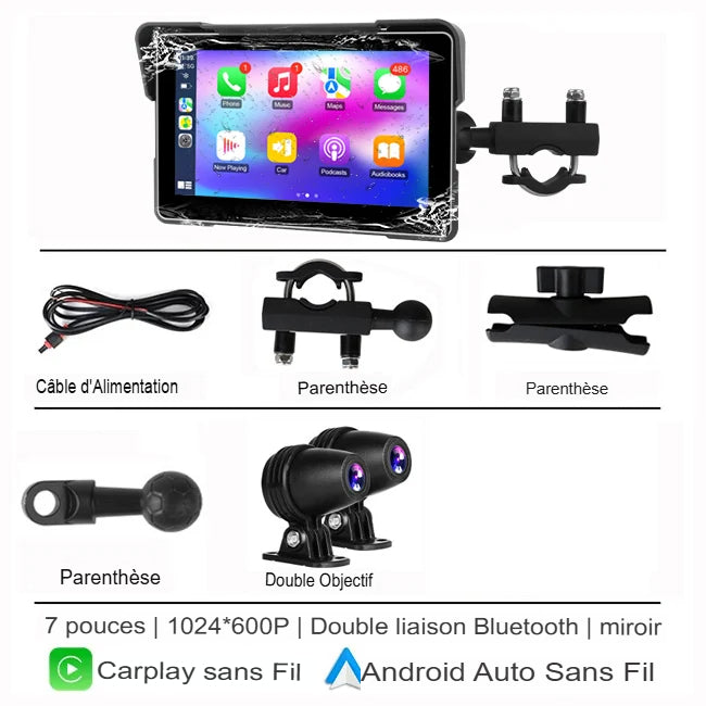 Dashcam Moto 720p — Double Caméra, Vision Nocturne & CarPlay Sans Fil