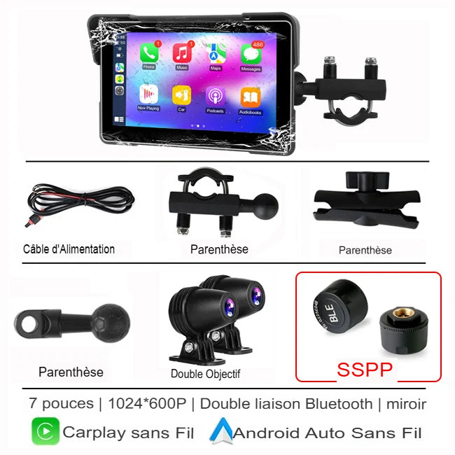 Dashcam Moto 720p — Double Caméra, Vision Nocturne & CarPlay Sans Fil