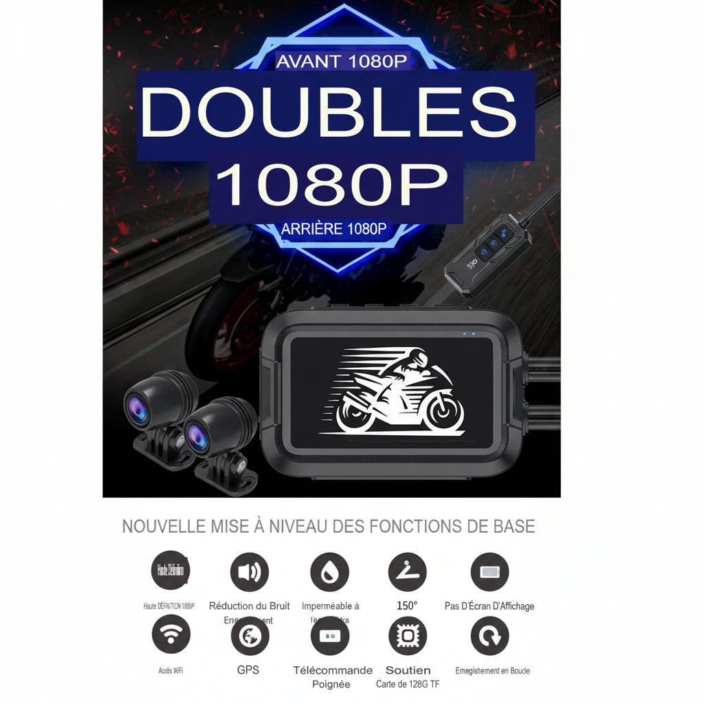 Dashcam Moto Double 1080P — GPS Intégré & Étanche IP67