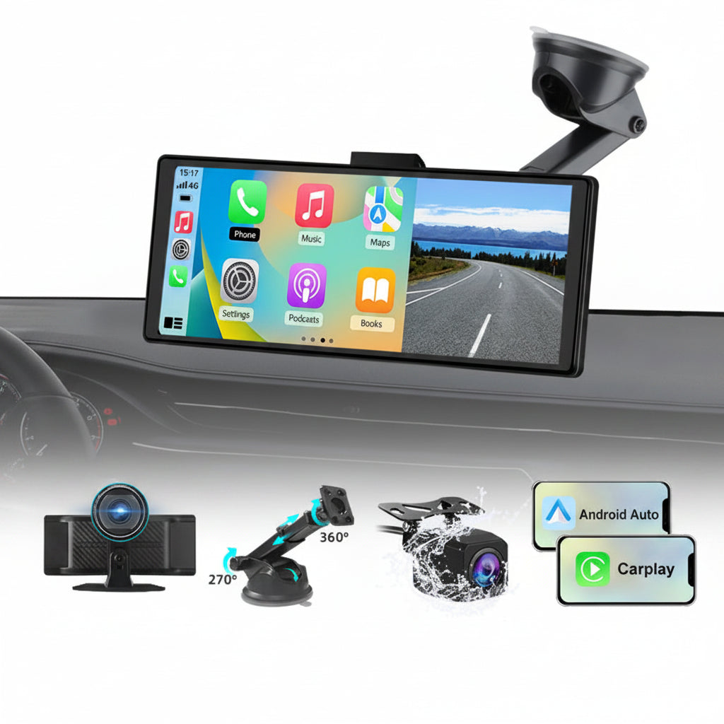 Dashcam Voiture 4K avec Caméra Arrière 1080P, CarPlay Sans Fil