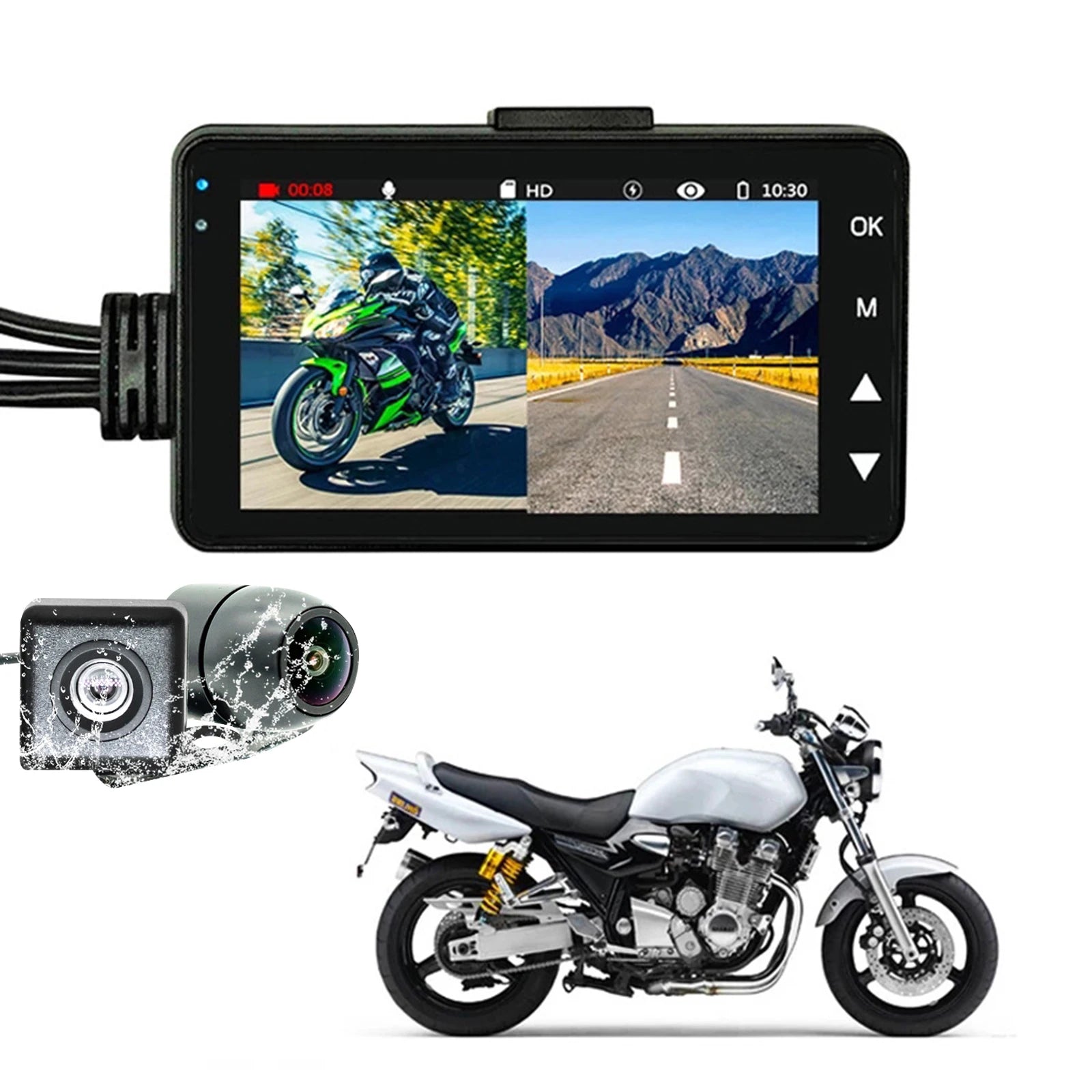 Dashcam Moto 720P — Double Caméra, Enregistrement en Boucle & Objectif Waterproof