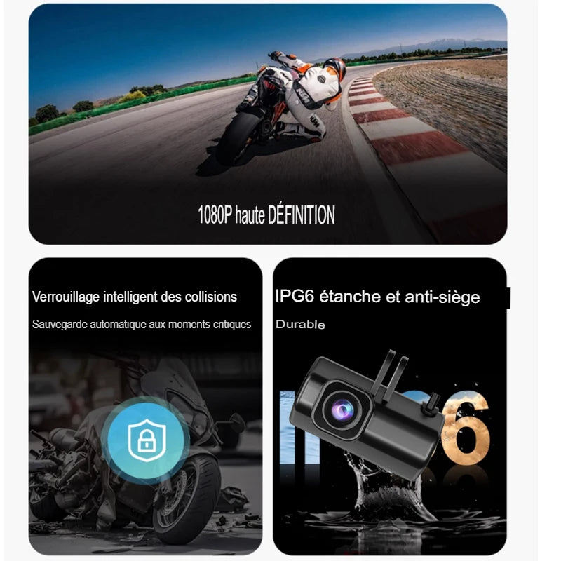 Dashcam Moto 1080P Étanche IP66 — Grand Angle 150°