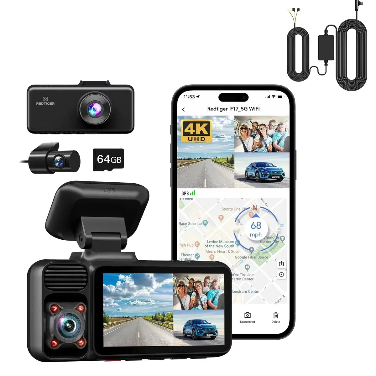 Dashcam Voiture 4K UHD — Triple Caméra, Vision Nocturne & GPS