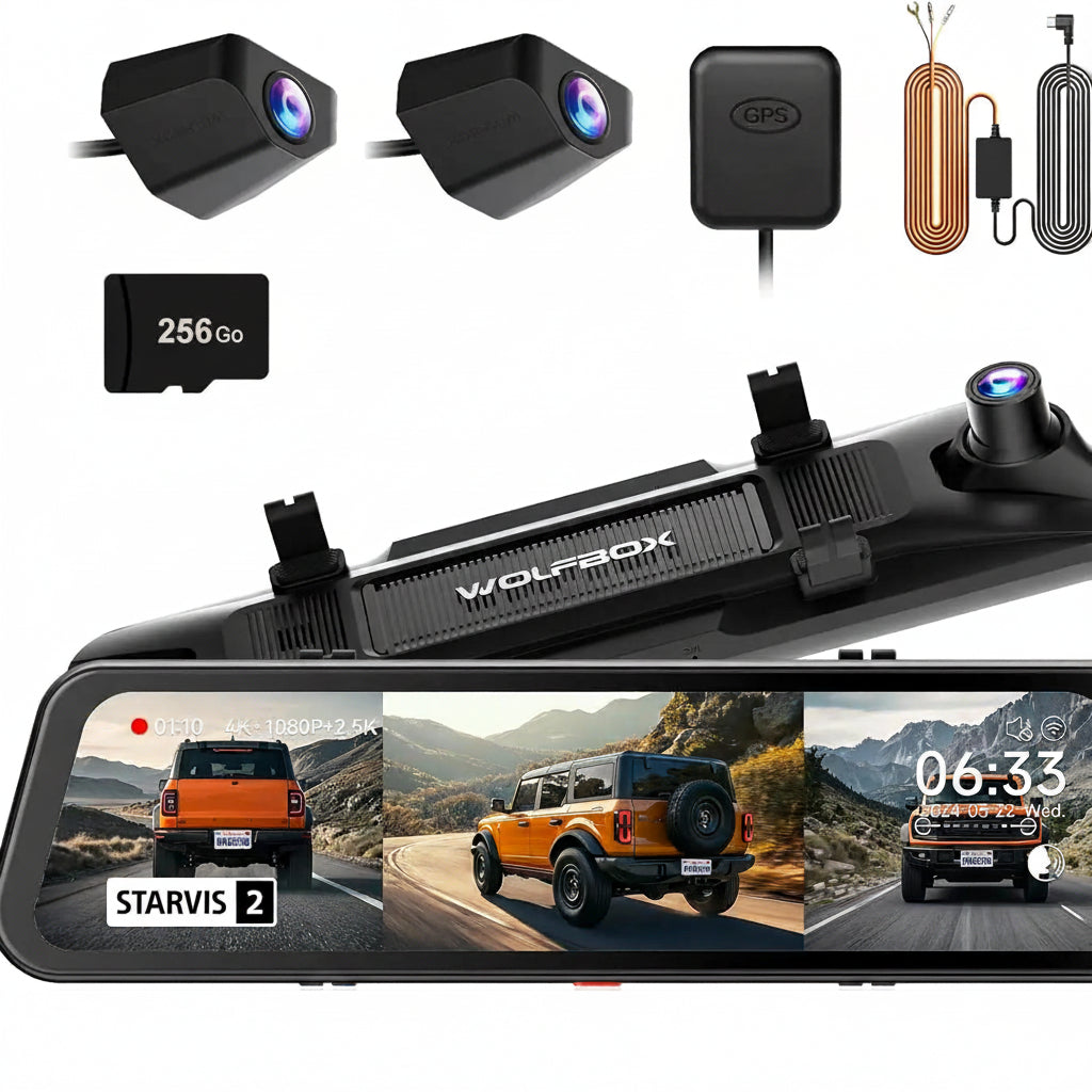 Dashcam Voiture 4K Tri-Vue — Écran Tactile 12" & Vision Nocturne