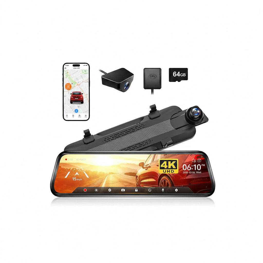 Dashcam Voiture Miroir 4K — Caméra Arrière, GPS & Vision Nocturne
