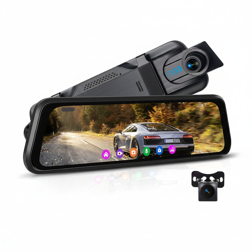 Dashcam Voiture 4K — Rétroviseur Tactile, Caméra Arrière & GPS