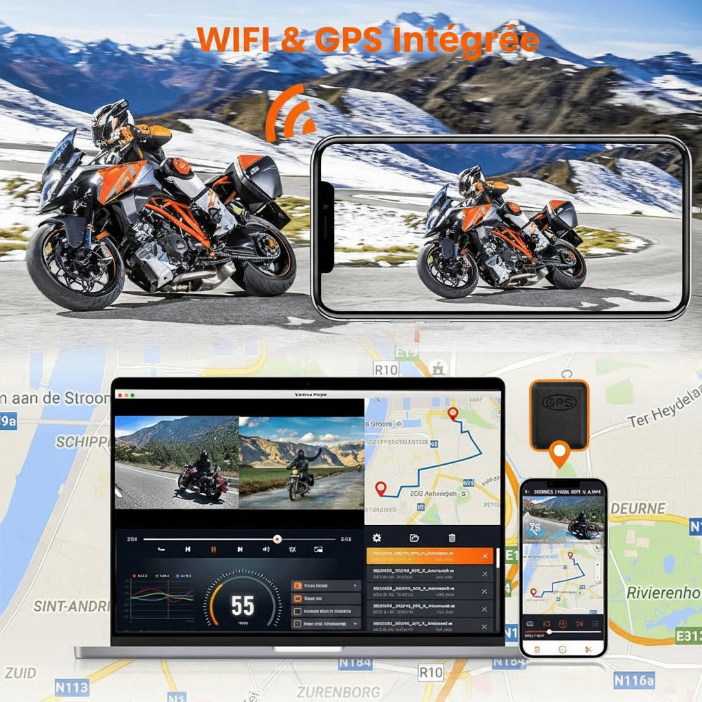 Dashcam Moto Double Caméra 1080P — WiFi, Vision Nocturne & GPS Externe