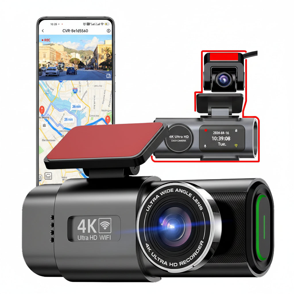 Dashcam Voiture 4K — Caméra Arrière, Vision Nocturne & GPS