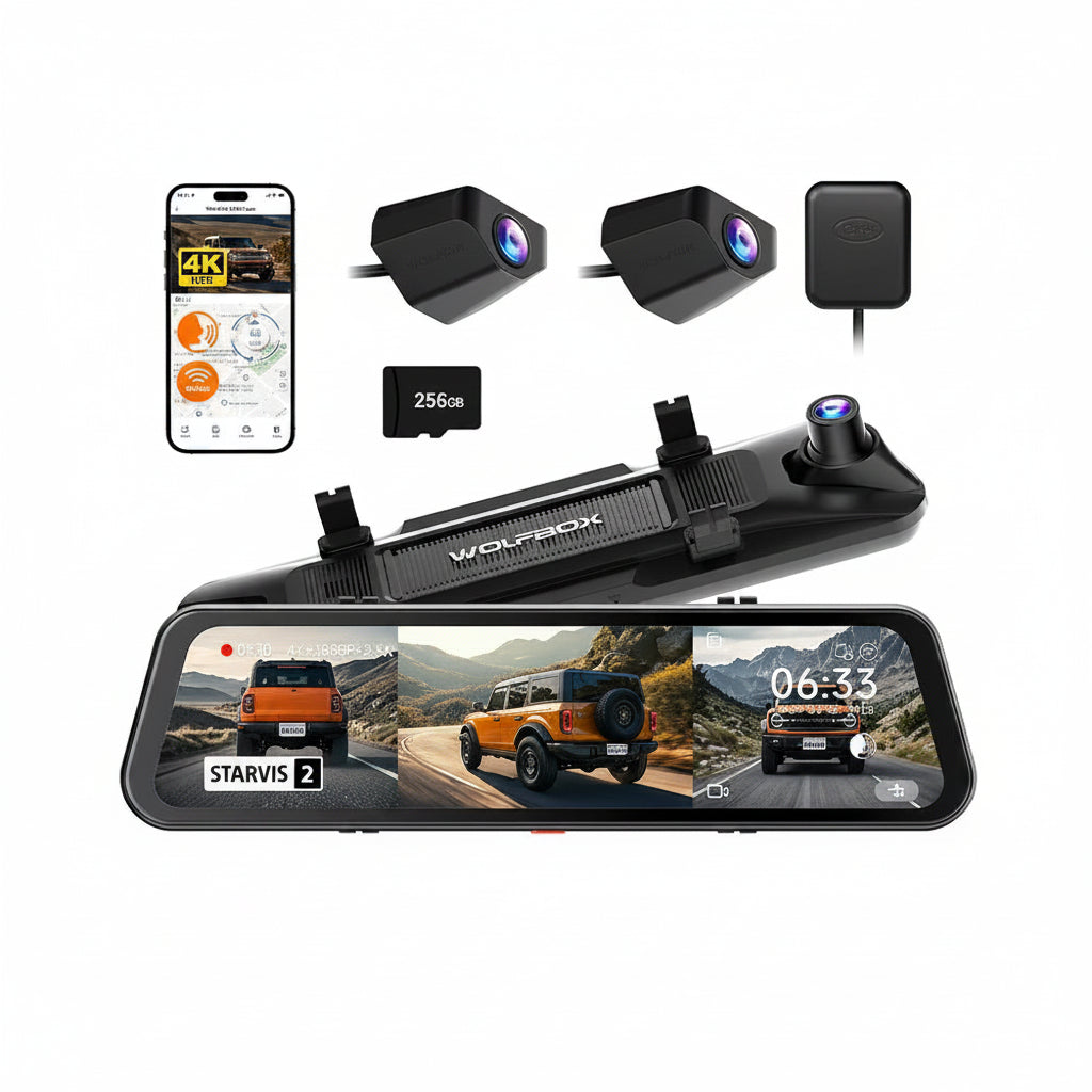 Dashcam Voiture 4K Tri-Vue — Écran Tactile 12" & Vision Nocturne
