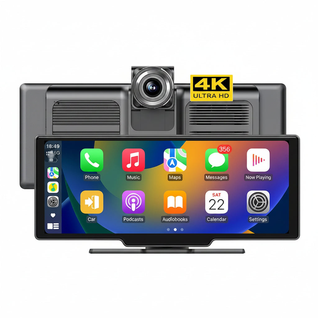 Dashcam Voiture 4K avec Écran Tactile 10,26" — Caméra Arrière & CarPlay Sans Fil