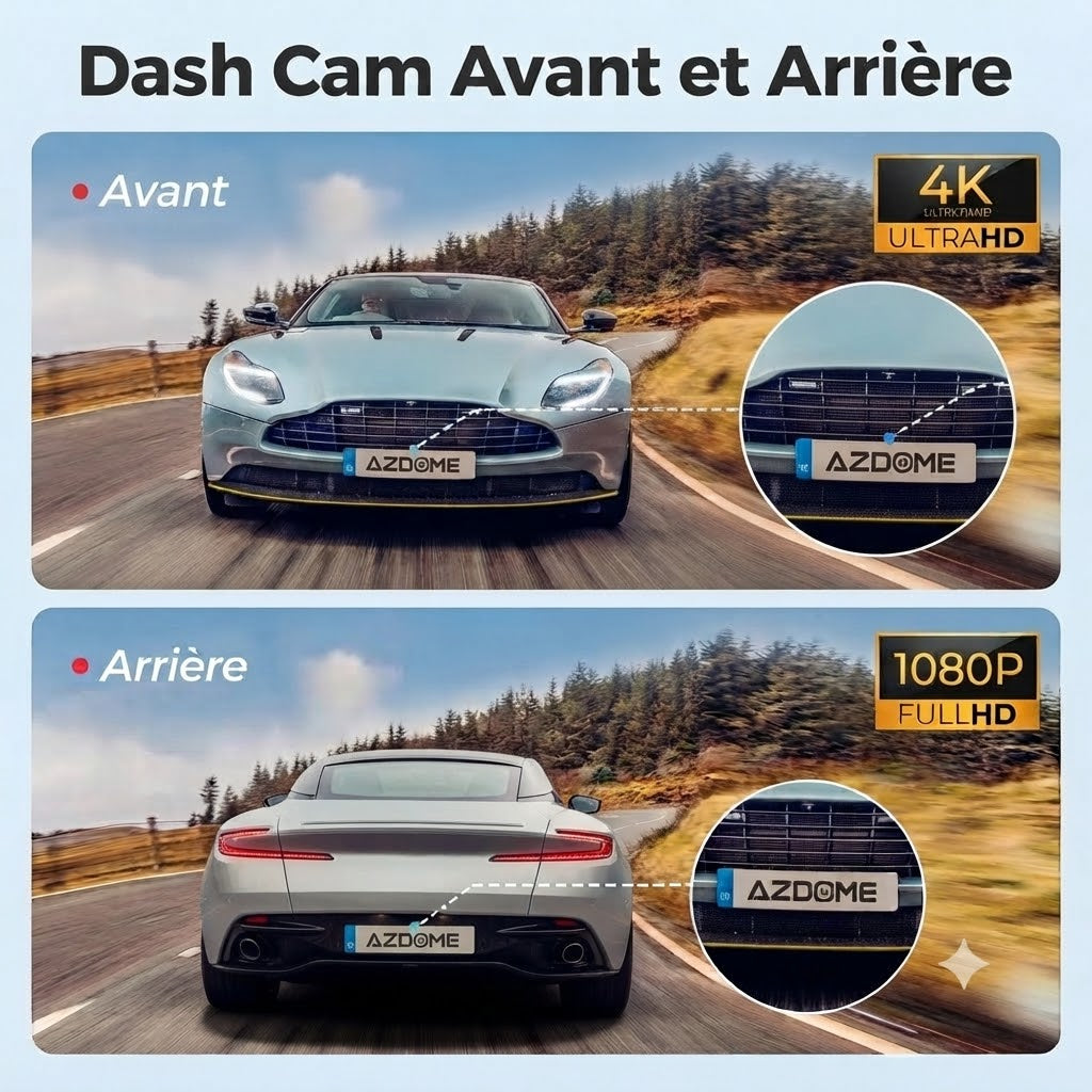 Dashcam Voiture 4K Avant/Arrière — GPS & Vision Nocturne