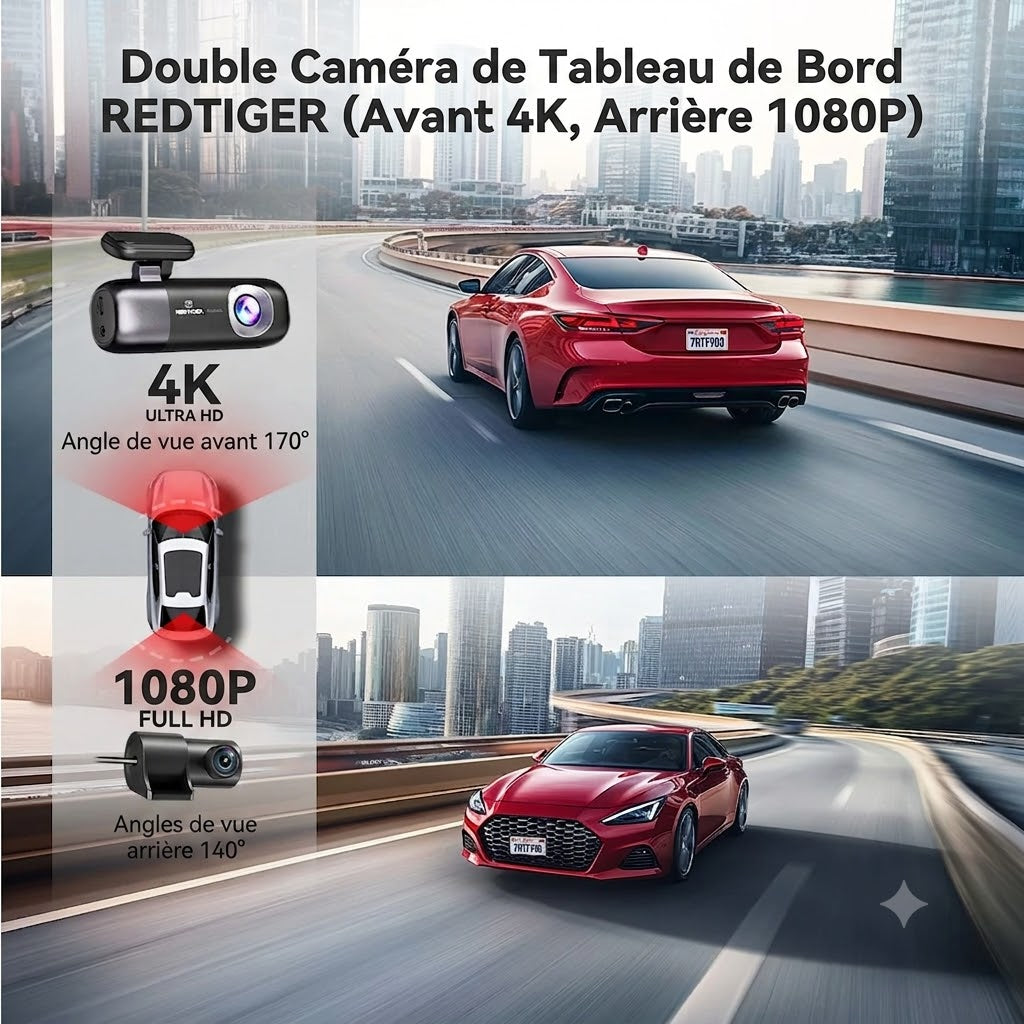 Dashcam Voiture 4K — Vision Nocturne, GPS & Surveillance Parking