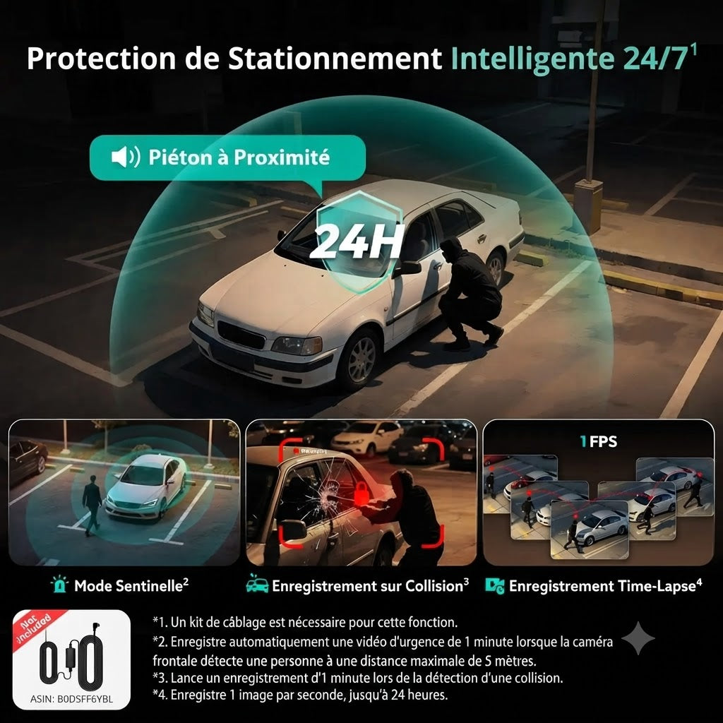 Dashcam Voiture 4K 4 Caméras 560° — Vision Nocturne, GPS