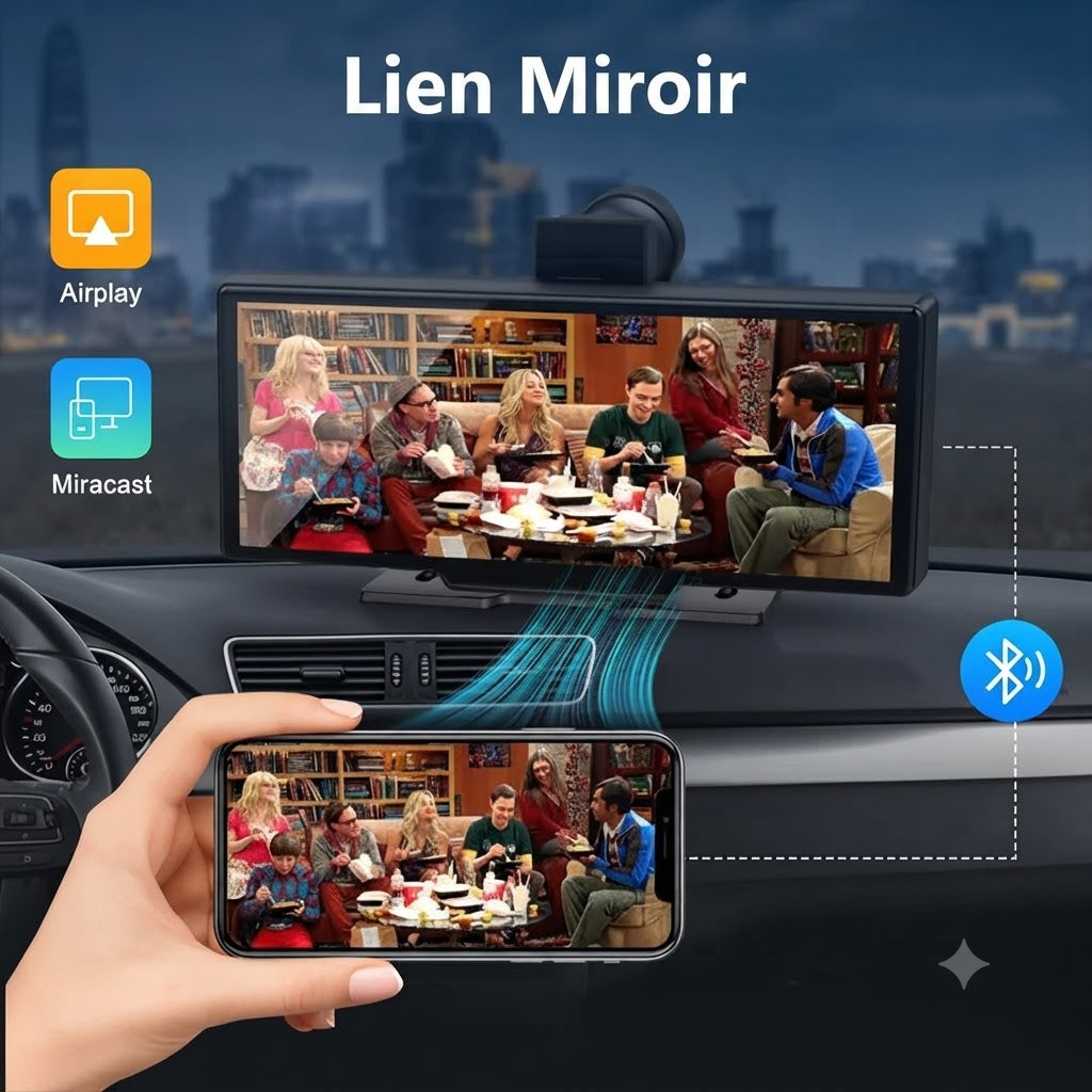 Dashcam Voiture 4K avec Écran Tactile 10,26" — Caméra Arrière & CarPlay Sans Fil