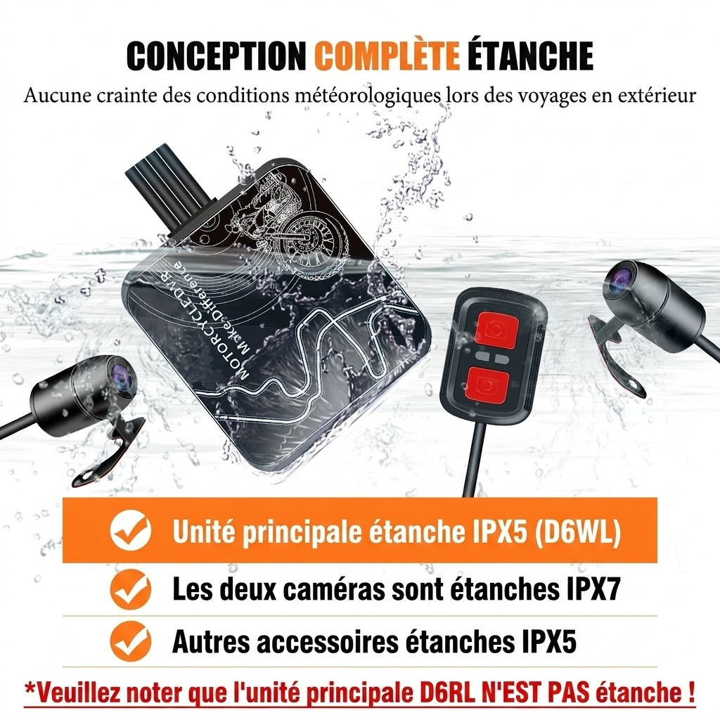 Dashcam Moto 2 Caméras Full HD — Vision Nocturne, Étanche