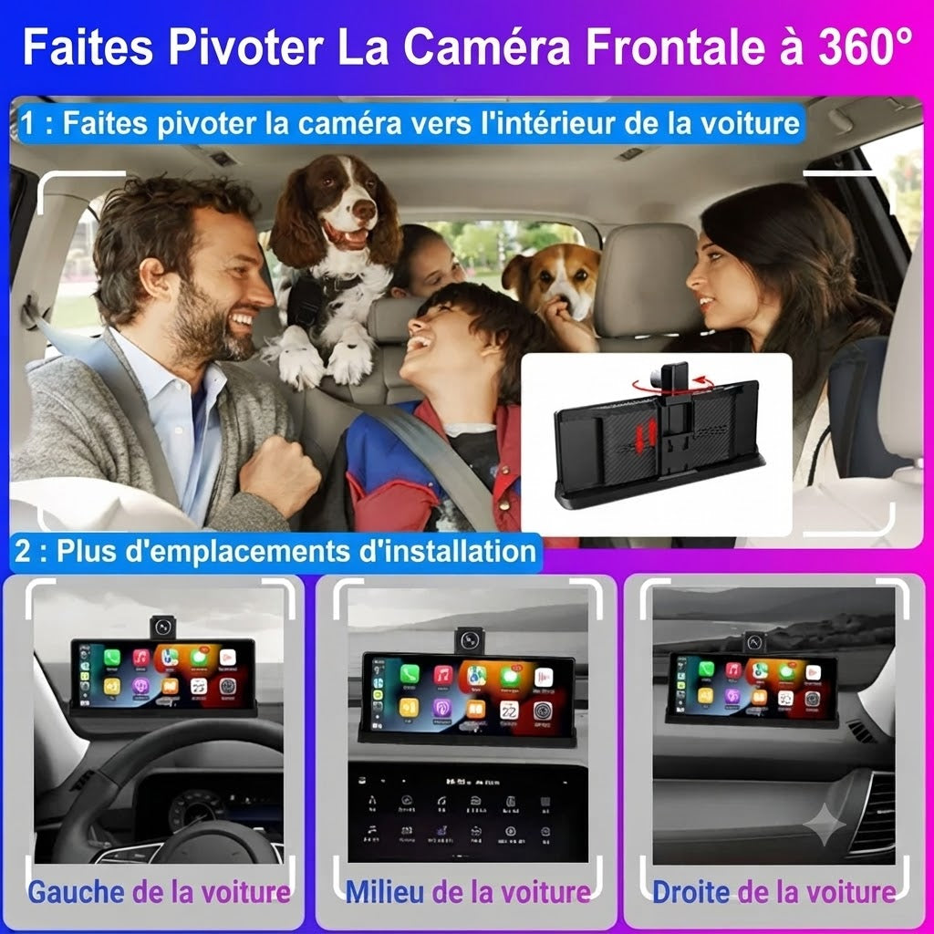 Dashcam Voiture 4K Écran Tactile 10.26" — CarPlay Sans Fil & Vision Nocturne