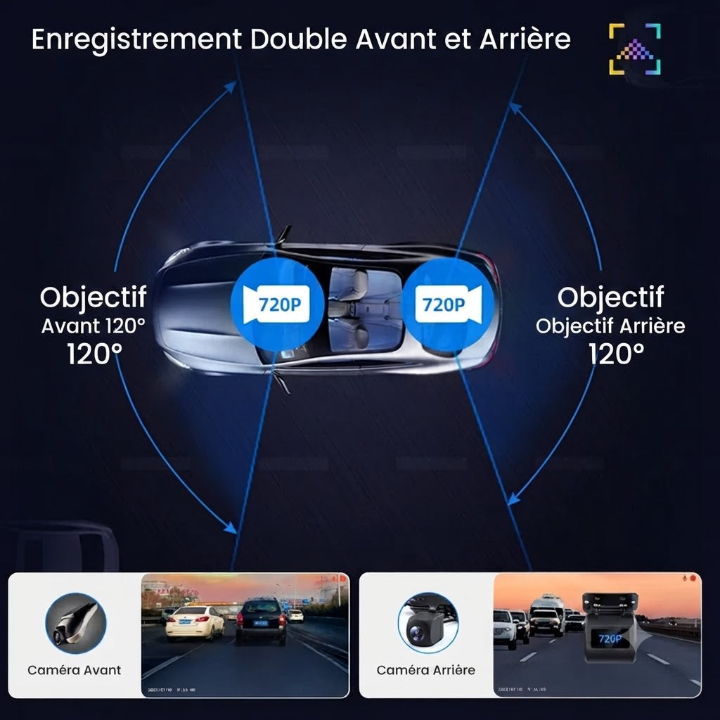 Dashcam Voiture Double Caméra — Vision Nocturne, ADAS & Étanche