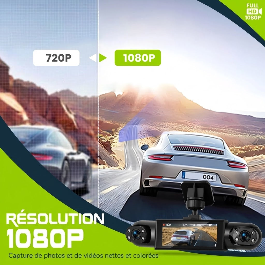 Dashcam Voiture 4 Caméras 1080P — Vision Nocturne, Aide au Recul & 360°
