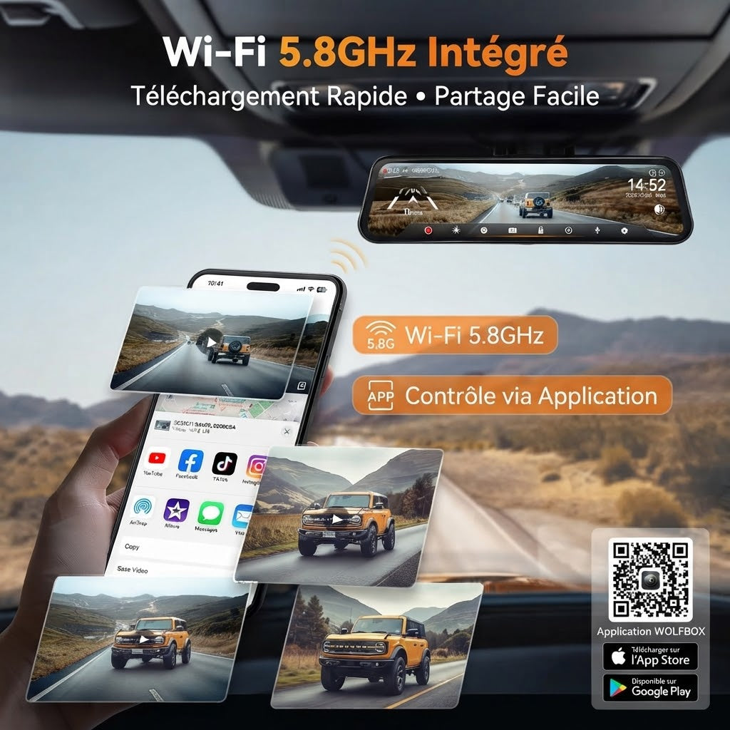 Dashcam Voiture 4K Tri-Vue — Écran Tactile 12" & Vision Nocturne