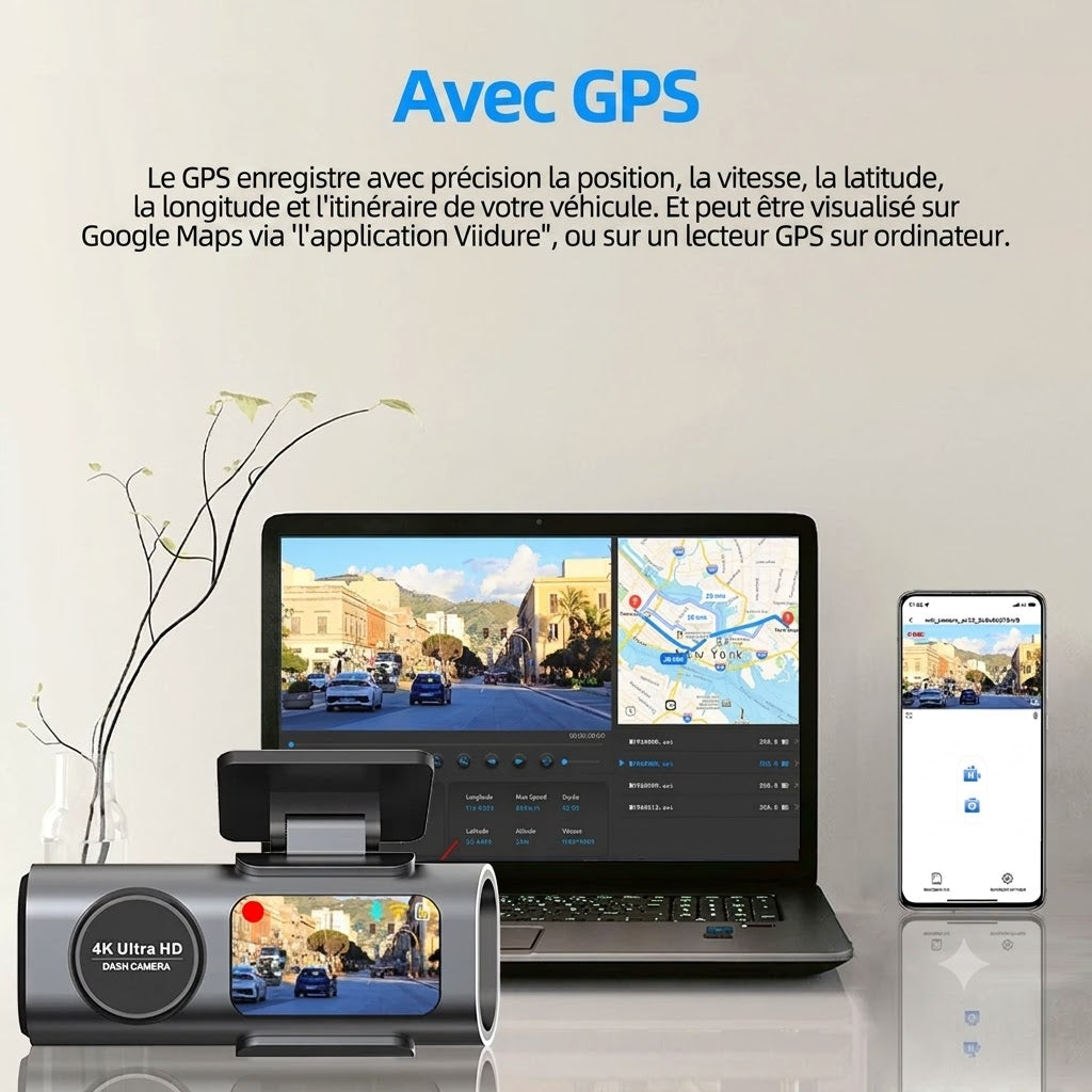 Dashcam Voiture 4K — Caméra Arrière, Vision Nocturne & GPS