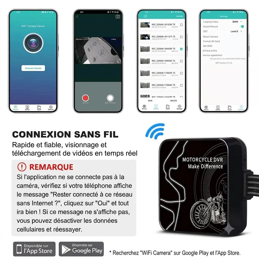 Dashcam Moto 2 Caméras Full HD — Vision Nocturne, Étanche