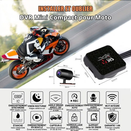 Dashcam Moto 2 Caméras Full HD — Vision Nocturne, Étanche