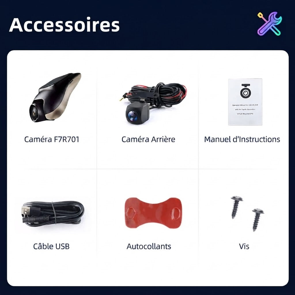 Dashcam Voiture Double Caméra — Vision Nocturne, ADAS & Étanche